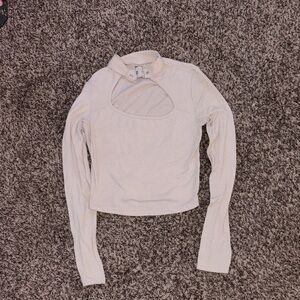 SHEIN Cream Cutout Long Sleeve Blouse